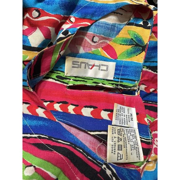 VTG Sz M Chaus Womens Short Sleeve Scoop Neck Hawaiian Shoulder Pad Blouse - Picture 5 of 5